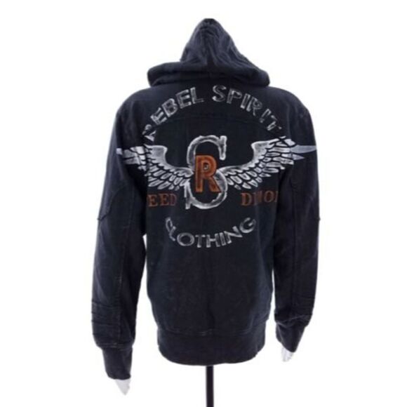 Rebel Spirit Womens Small Distressed Black Gray Full Zip Long Sleeve Jacket - Picture 5 of 11